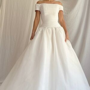 Vintage Voile Off the Shoulder Wedding Dress